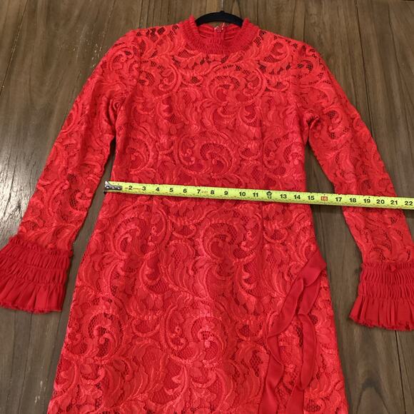Alexis Red Fala Lace Sheath long sleeve cocktail formal Midi dress L - Picture 9 of 11